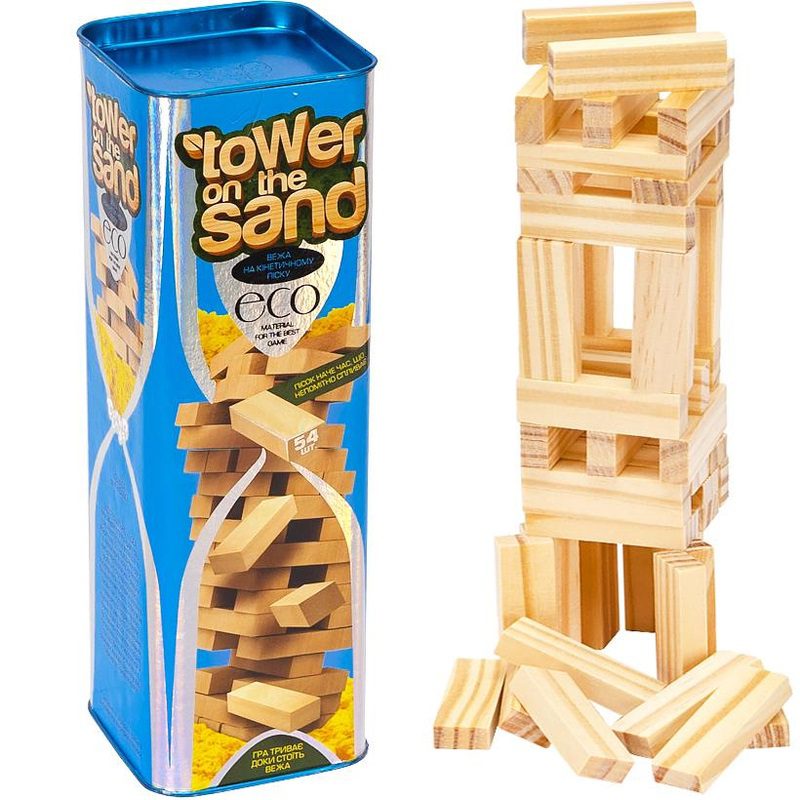 Настільна гра Tower on the sand Danko Toys ST-02 Вежа на кінетичному піску дерев бруски Дженга для всієї родини для дітей - 1