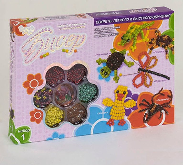 Набір для творчості Бісер Б6-1, Danko Toys, середній, фенечки, плетіння браслетів, креатив для дітей - 2