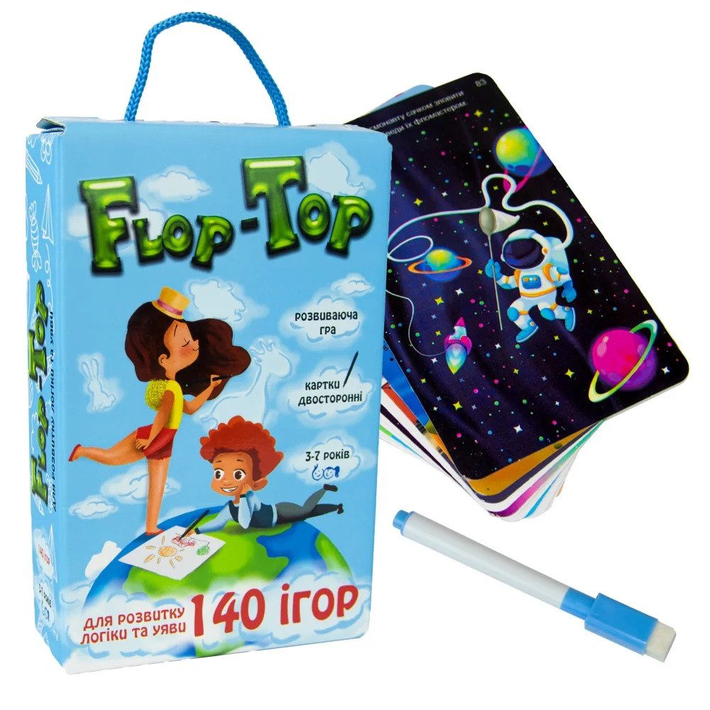 Настільна гра Flop-Top, 30868, Strateg, Флоп-Топ, УКР, розвиваючі картки, маркер, головоломка - 1