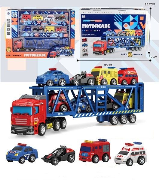 Трейлер автовоз 278-42 зі спецтранспортом, набір 8 інерц. машинок - 2