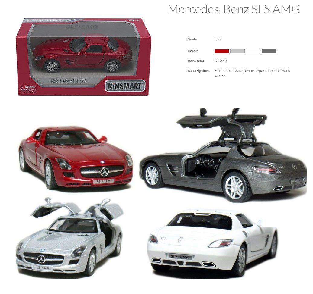 Дитяча колекційна машинка Kinsmart Mercedes-Benz SLS AMG (інерційна, метал, відчиняються двері) KT5349W - 3