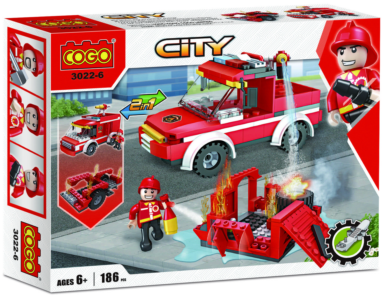 Конструктор COGO 2 в 1 Пожежна машина Fire Fighter 3022-6 Кого 186 деталей фігурки спец транспорт дитячий розвиваючий - 3