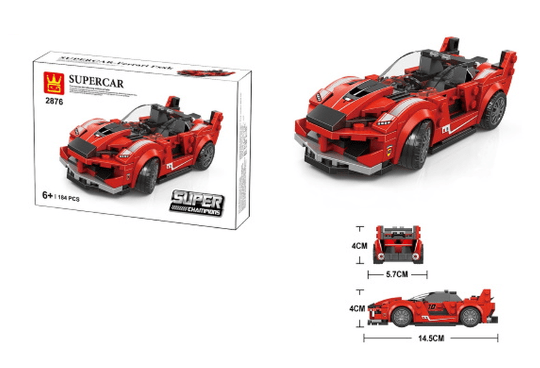 Дитячий конструктор Червоний Суперкар Wange 2876, пластиковий, блоковий, 184 деталі - 5