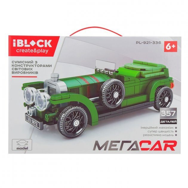 Конструктор IBLOCK МЕГАCAR, PL-921-336, Зелений ретро автомобіль, (357 дет.) - 4