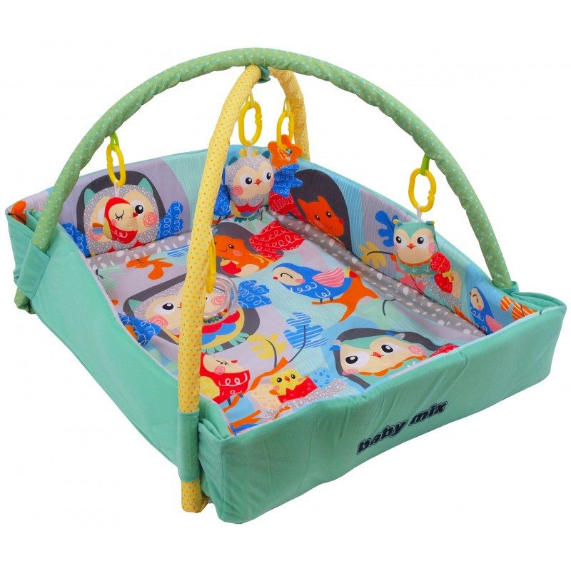 Розвиваючий килимок Baby Mix Совушки 3261СE-DA00, квадратний, з бортиками, 2 дуги - 1