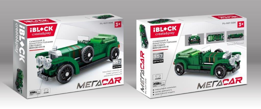 Конструктор IBLOCK МЕГАCAR, PL-921-336, Зелений ретро автомобіль, (357 дет.) - 3