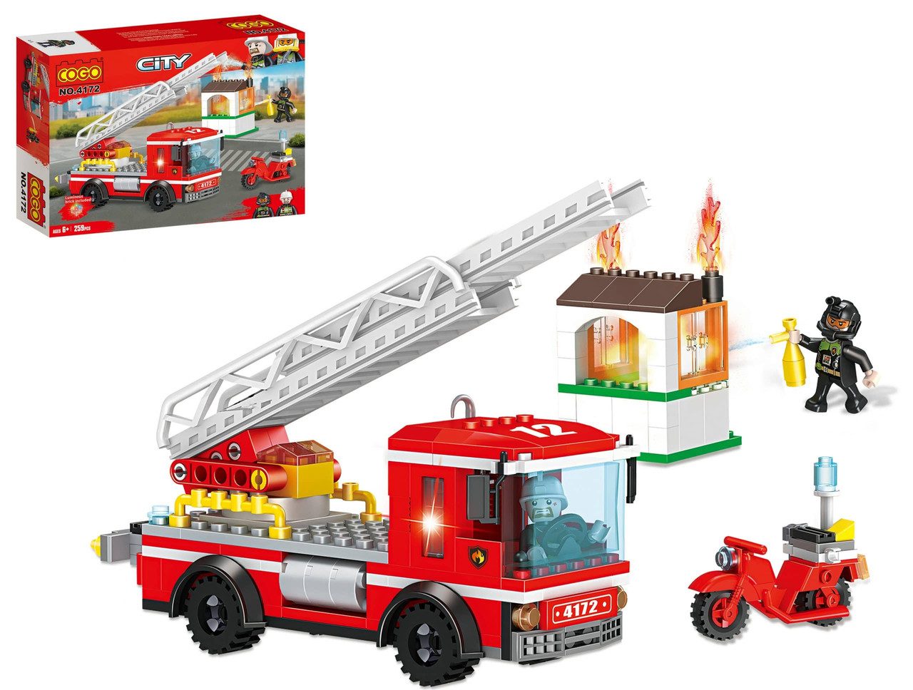 Конструктор Cogo Fire Пожежна машина 4172, пожежна станція, 260 деталей, мотоцикл - 1