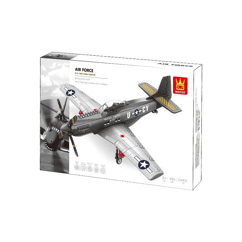 Конструктор Wange Винищувач P-51 Mustang Fighter 4006, літак 258 деталей - 4