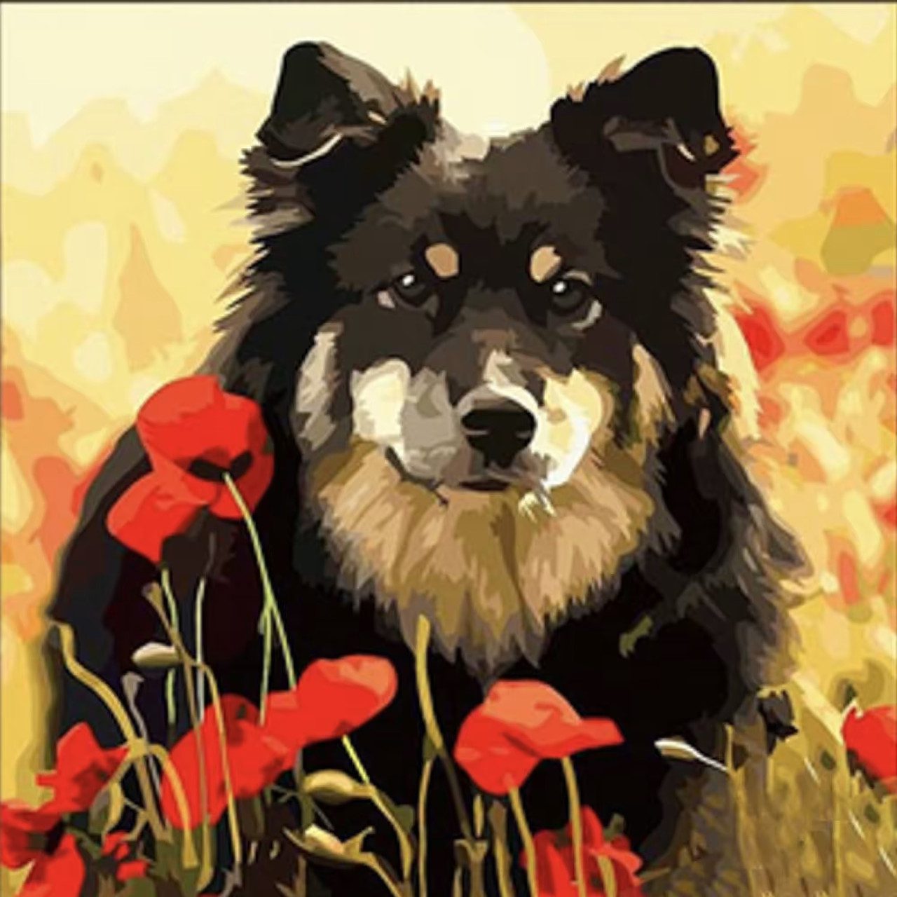 Алмазна картина Strateg Песик у маковому полі 30х30 см ME13812 - 1