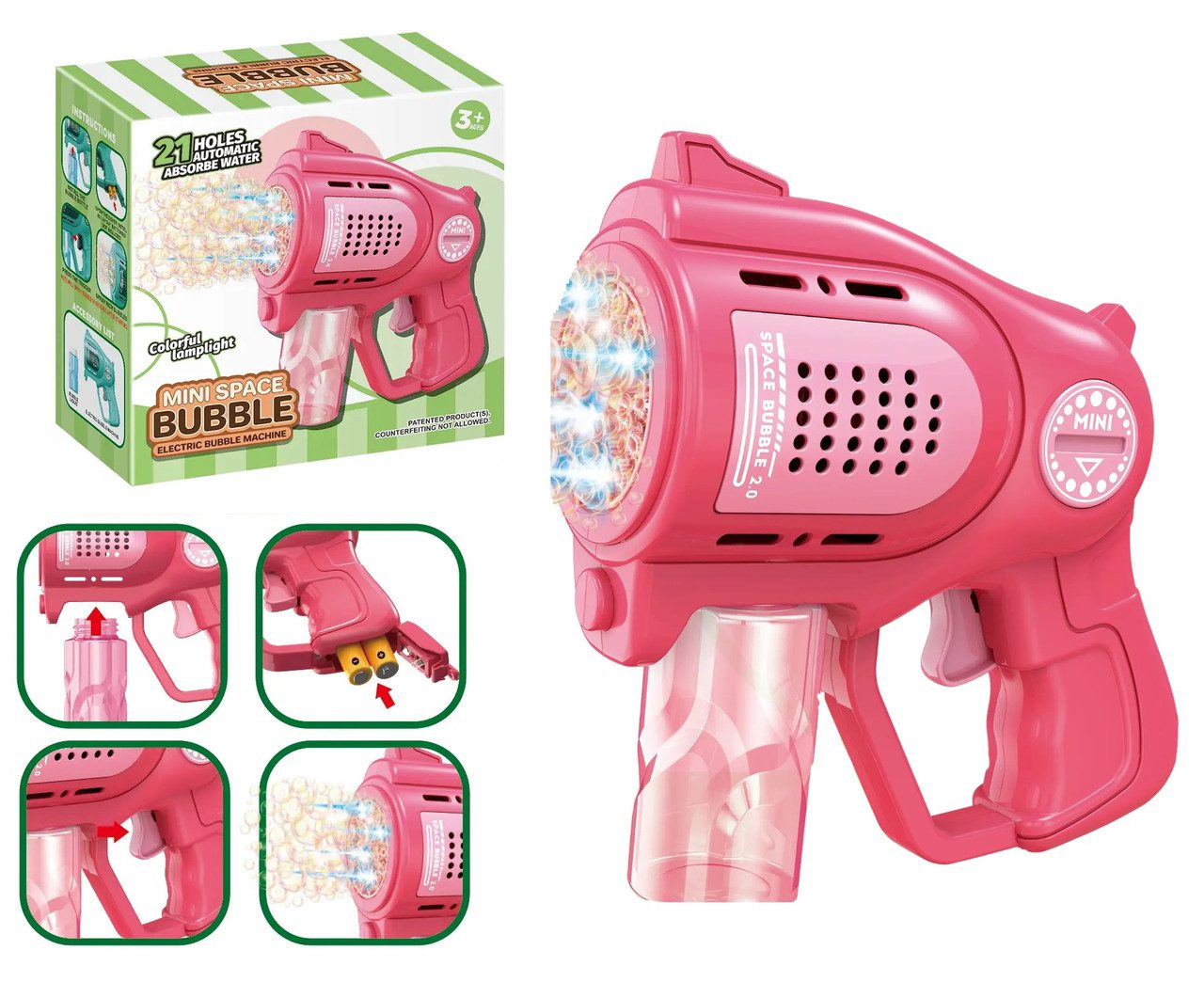 Пістолет із мильними бульбашками бластер (на батарейках) KB 1322 Pink - 1