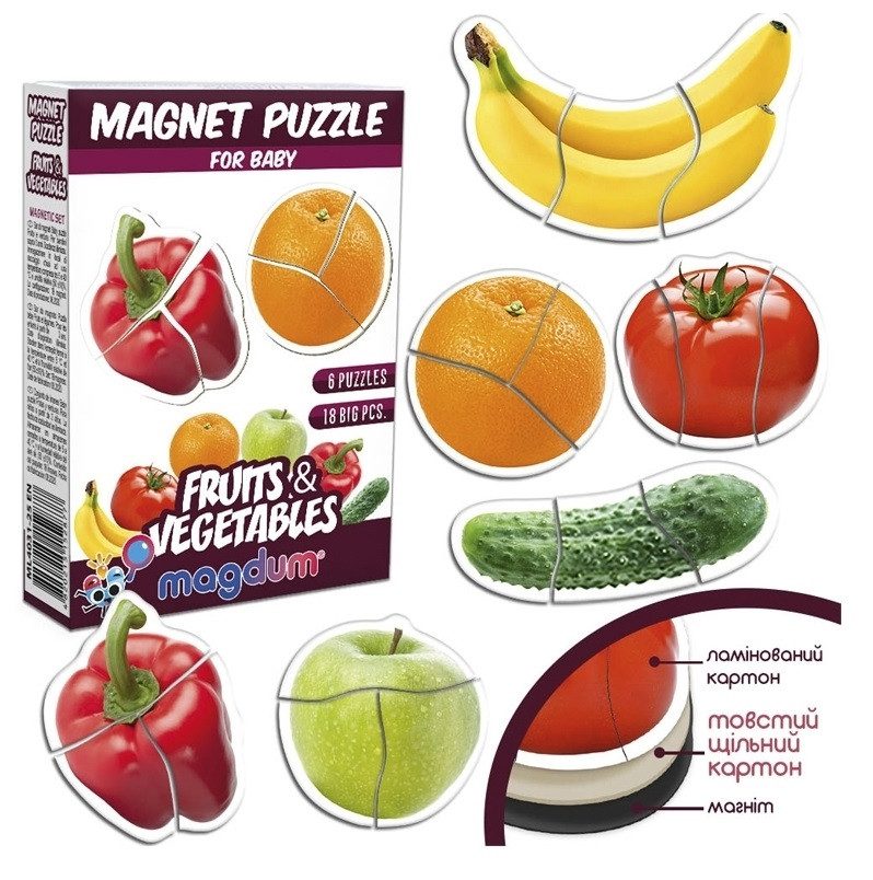 Магнітні пазли Magdum Fruits and vegetables (набір 6 пазлів, 18 магнітів) ML4031-25 EN - 4
