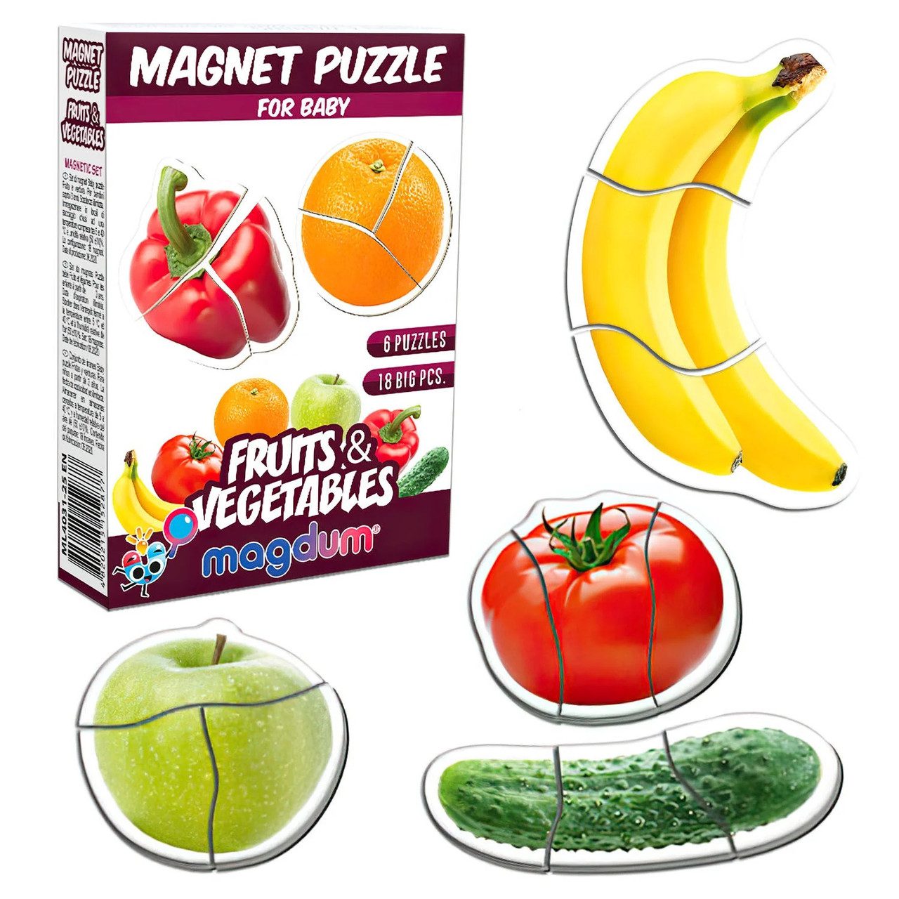 Магнітні пазли Magdum Fruits and vegetables (набір 6 пазлів, 18 магнітів) ML4031-25 EN - 1