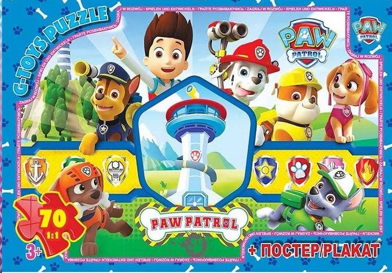 Пазл Paw Patrol/Цуценячий патруль + постер G-Toys (70 дет.) PW08908 - 1