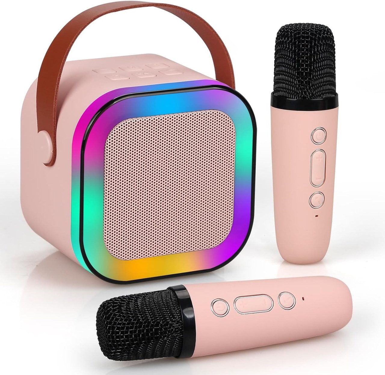 Караоке з 2 мікрофонами та колонкою (Bluetooth, LED підсвічування) С 65427 pink - 1