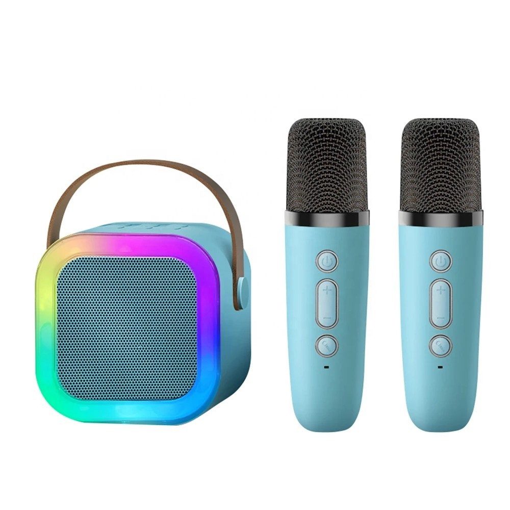Караоке з 2 мікрофонами та колонкою (Bluetooth, LED підсвічування) С 65427 blue - 2