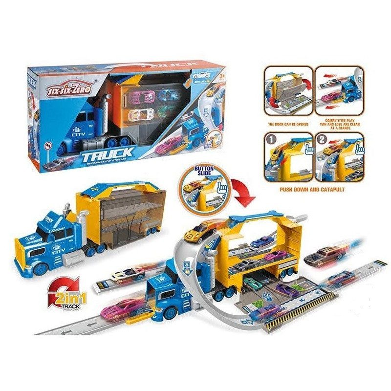 Трейлер 2 в 1 з набором машинок та запуском (трек, гараж) 660 S-46 - 5