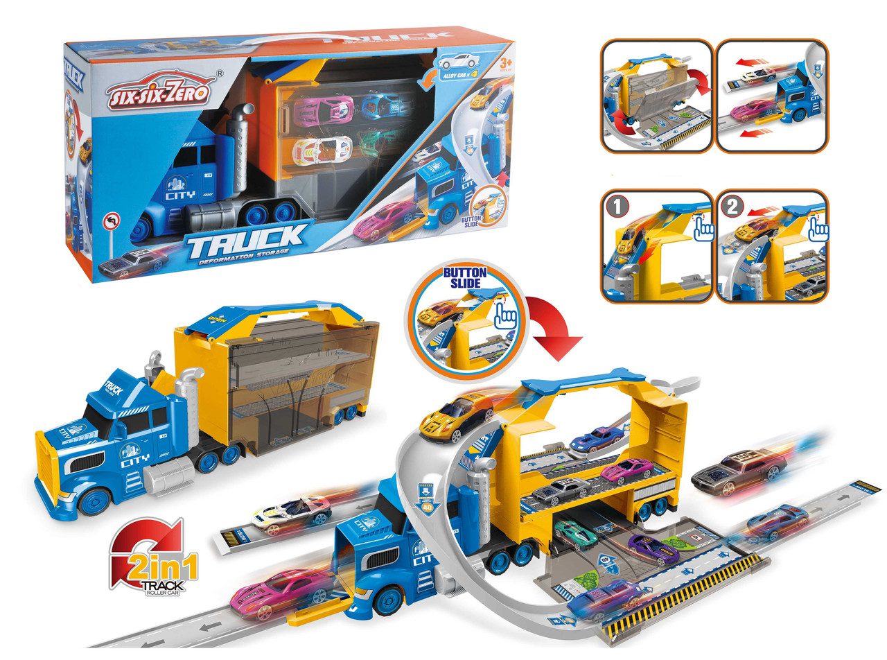 Трейлер 2 в 1 з набором машинок та запуском (трек, гараж) 660 S-46 - 2