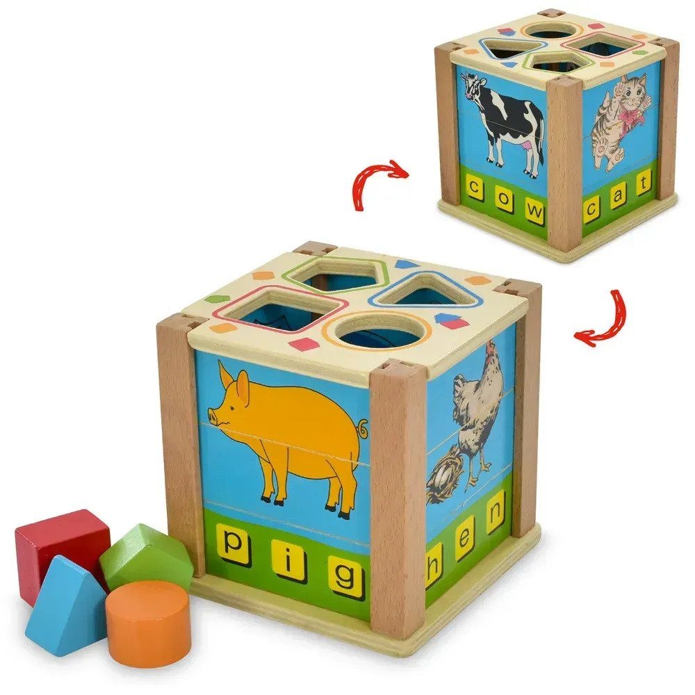 Дерев'яна іграшка Куб-сортер Limo Toy (4 фігурки, дерев'яні пазли) MD 1853 - 2