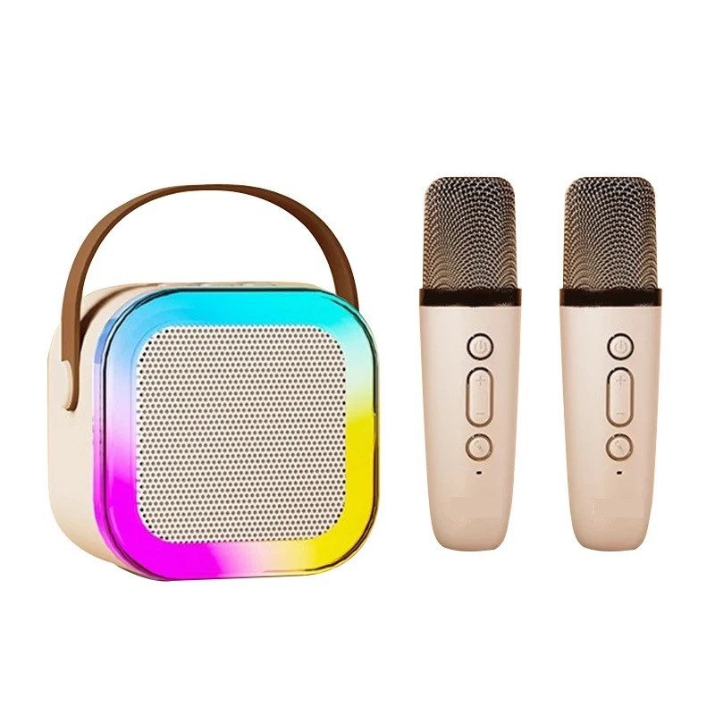 Караоке з 2 мікрофонами та колонкою (Bluetooth, LED підсвічування) С 65427 beige - 2