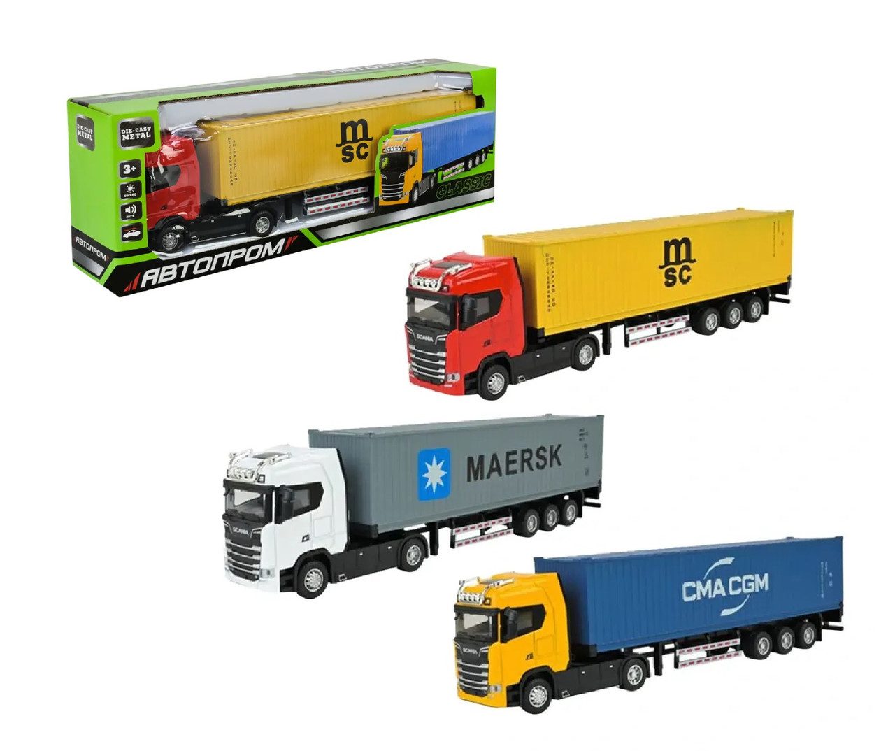 Трейлер вантажівка (машинка на батарейках, метал) АВТОПРОМ AP7540AB - 1