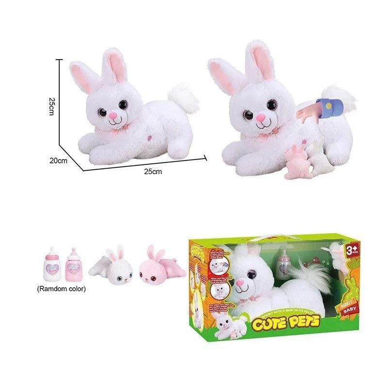 М'яка інтерактивна іграшка Кролик з кроленятами (тваринка-повторюшка 25 см) 933-146 E - 2