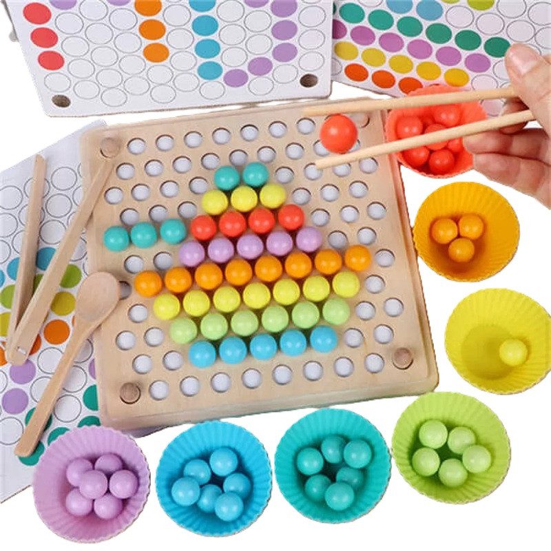 Дерев'яна гра Математична дошка (сортер, мозаїка, кульки, щипці) С 75552