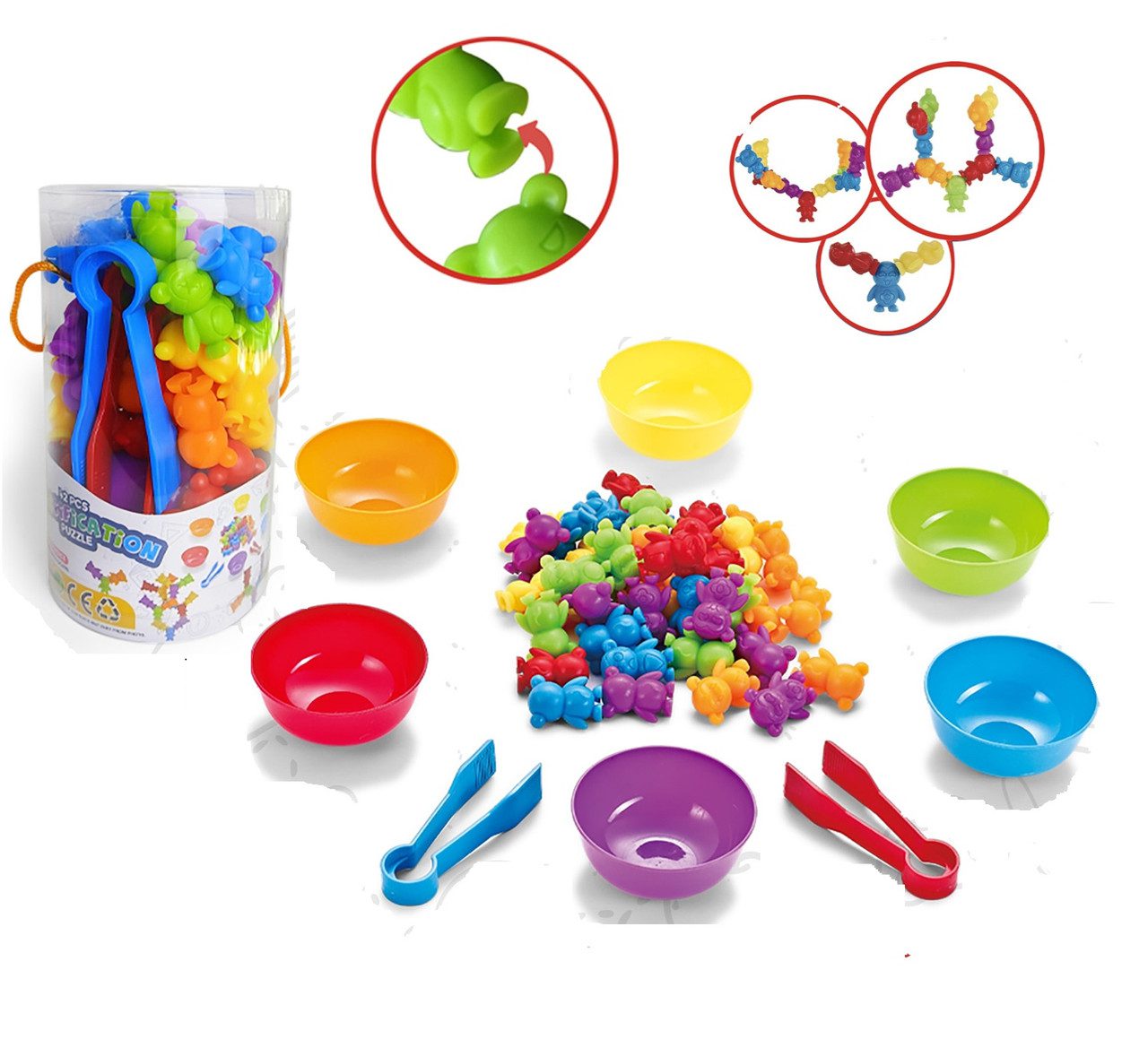 Логічна гра сортер Ведмедики (42 елементи, щипці, фігурки з'єднуються) 2188-95