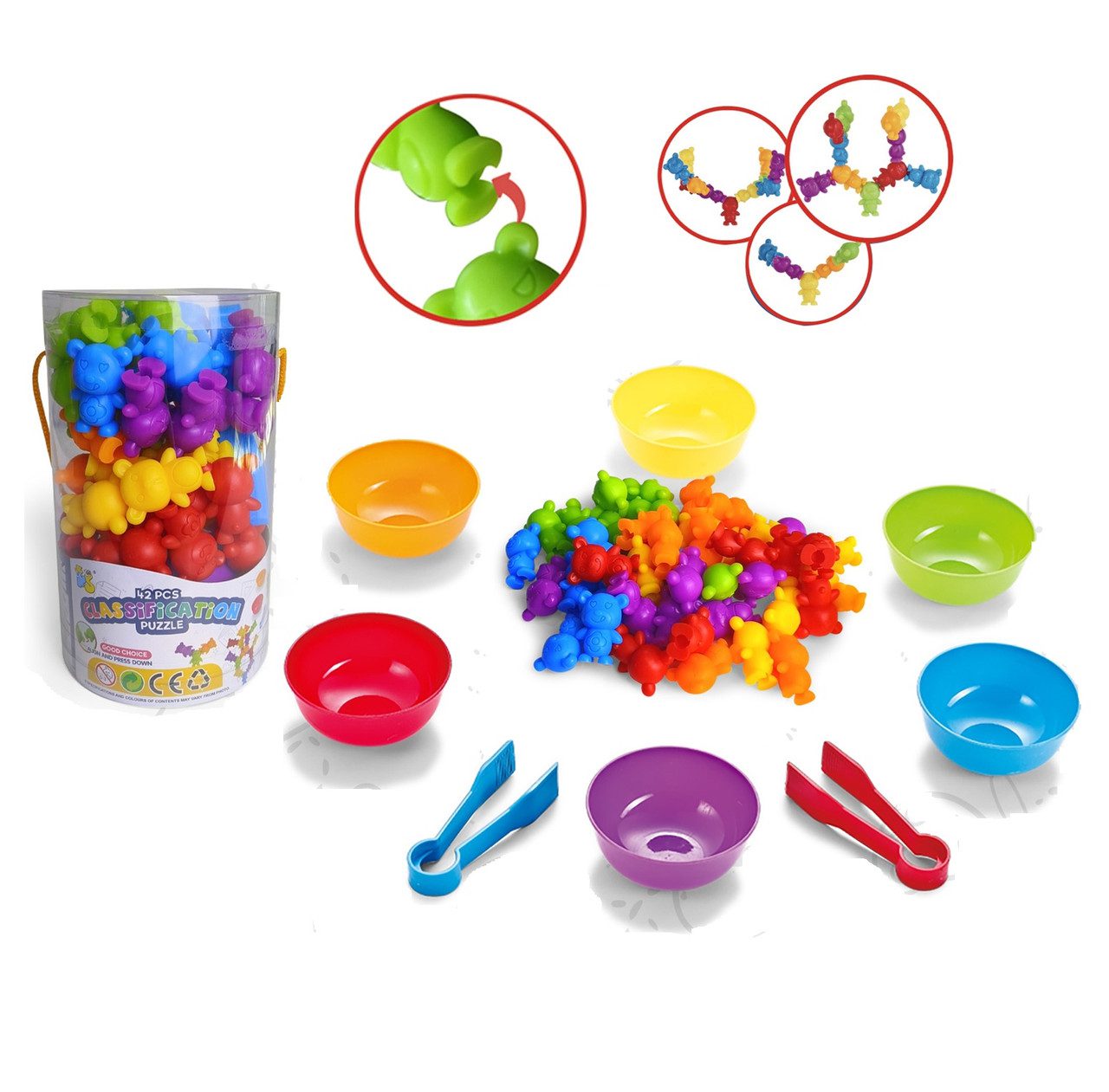 Логічна гра сортер Ведмедики (42 елементи, щипці, фігурки з'єднуються) 2188-96