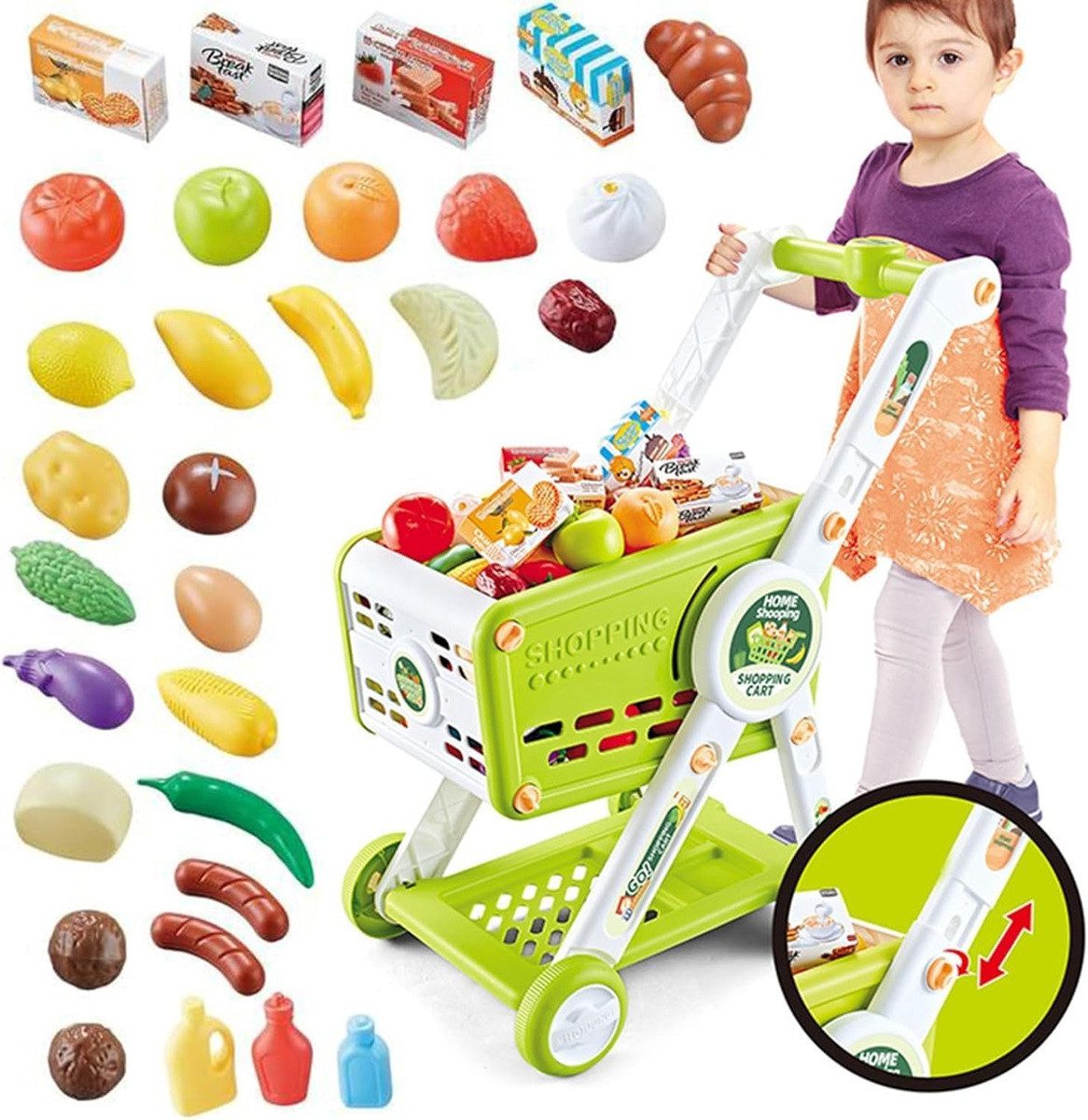 Візок для супермаркету з продуктами (регулюється за висотою) H553H