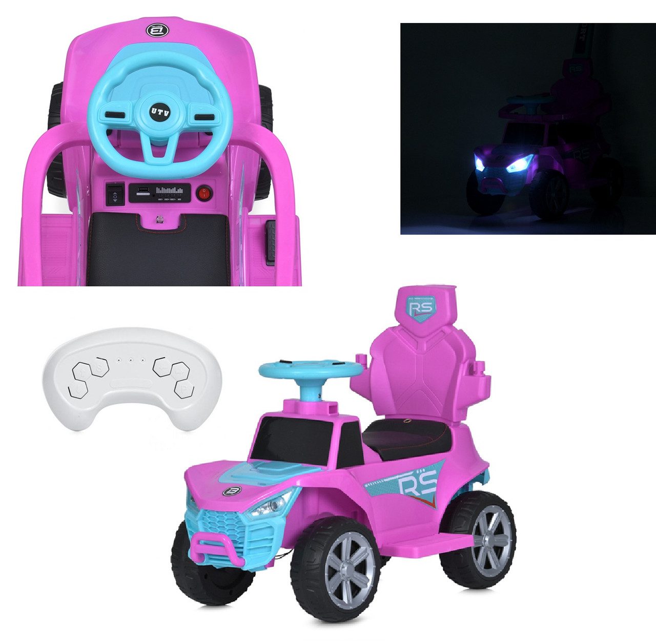 Каталка-толокар 2 в 1 з батьківською ручкою (машинка на акумуляторі) M 5764EBLR-8 - 6