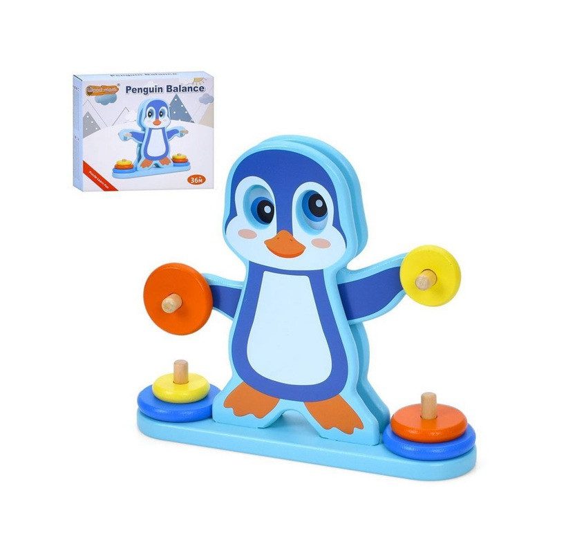 Дерев'яна іграшка баланс Пінгвін з кільцями MD 0885