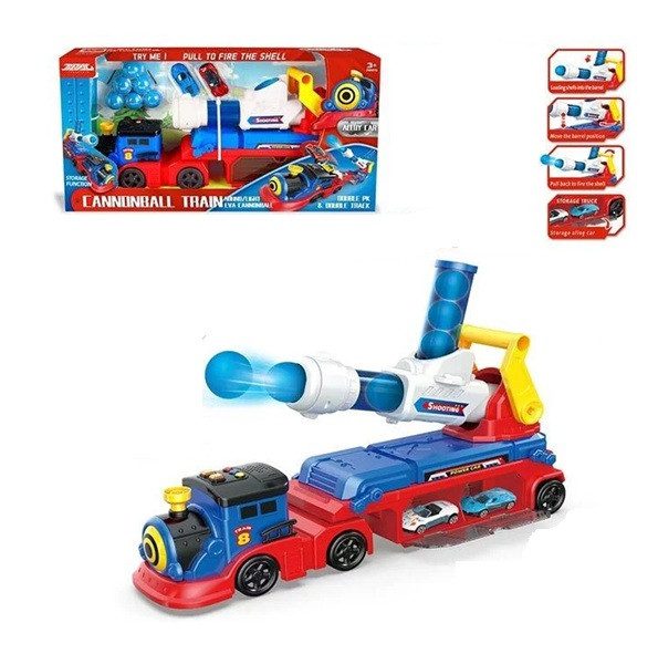 Іграшка потяг з машинками та механічною ракетницею (м'які кулі, на батарейках) JP 588-34 A