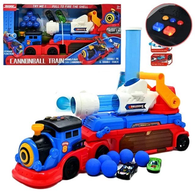 Іграшка потяг з машинками та механічною ракетницею (м'які кулі, на батарейках) JP 588-34 A - 6