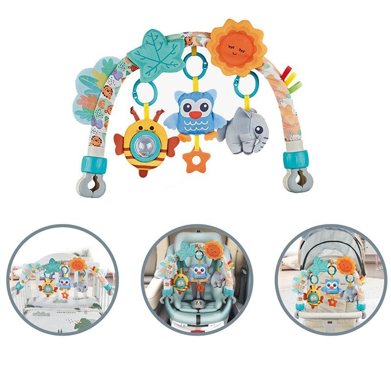 Ігрова дуга на дитячу коляску/ліжечко (3 плюшевих іграшки-брязкальця) 6079