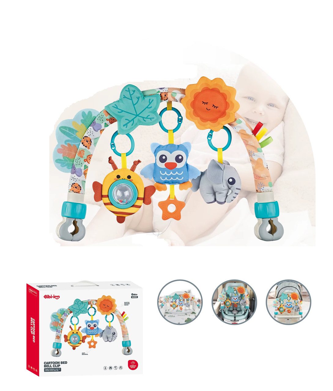 Ігрова дуга на дитячу коляску/ліжечко (3 плюшевих іграшки-брязкальця) 6079 - 3