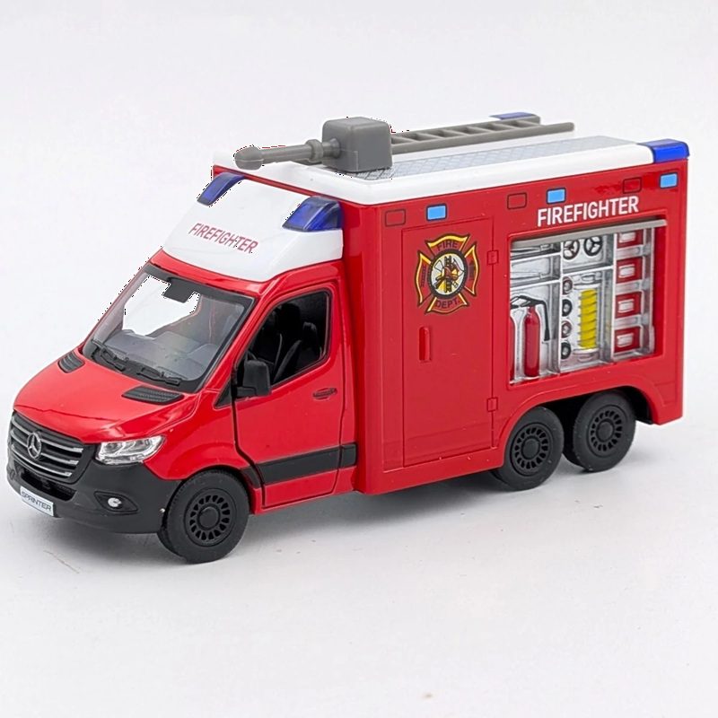 Модель автобус Kinsmart Mercedes-Benz Sprinter (Пожежна машина, металева, інерційна) KT5478W - 7