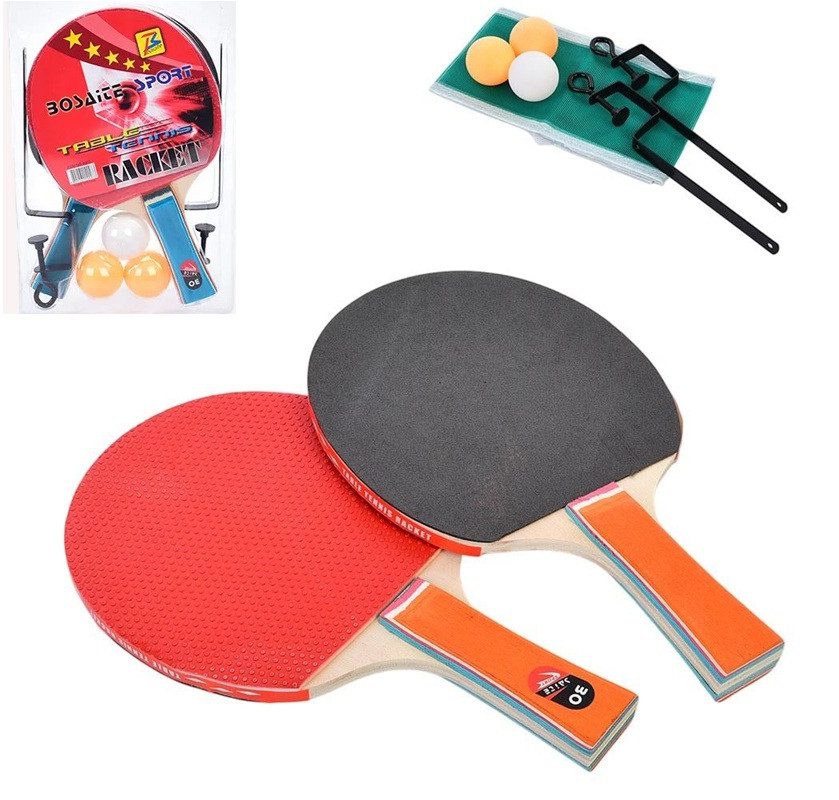 Ракетка для гри в пінг-понг/ настільний теніс (2 ракетки, сітка, тримачі, 3 м'ячі) MS 3098