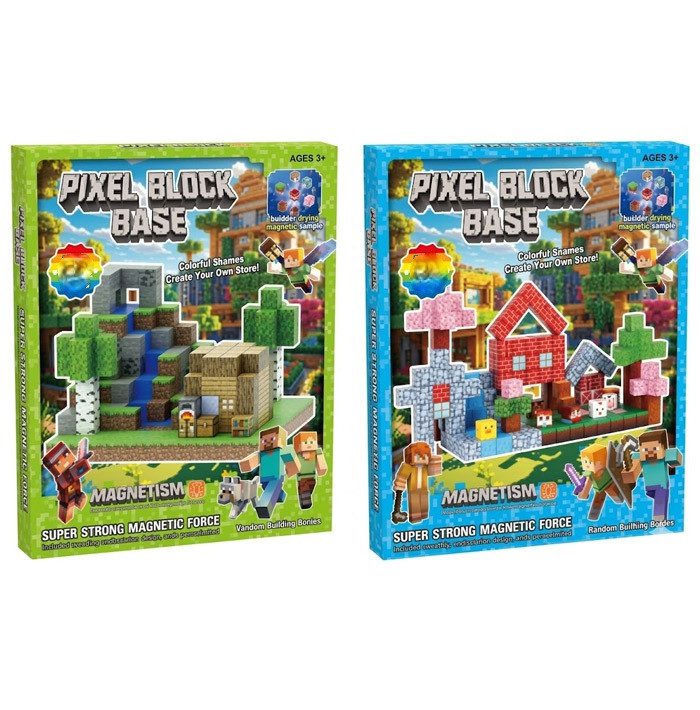 Магнітний конструктор Pixel Block Base (60 елементів, 2 фігурки героїв) RDF 999
