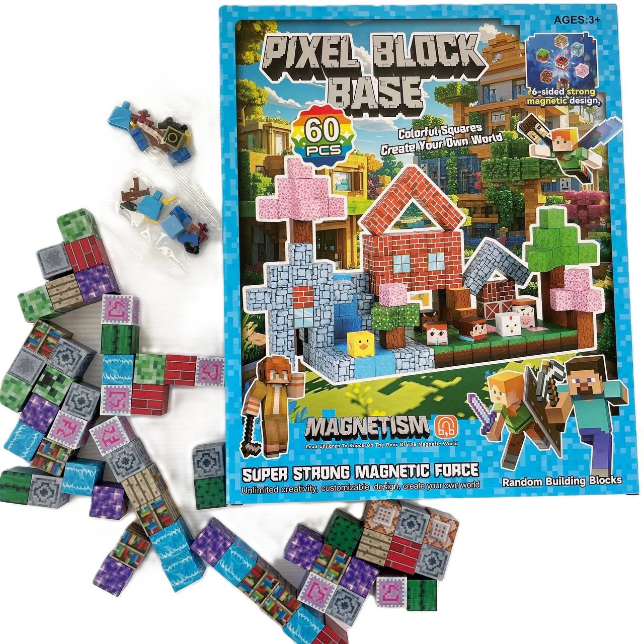Магнітний конструктор Pixel Block Base (60 елементів, 2 фігурки героїв) RDF 999 - 2