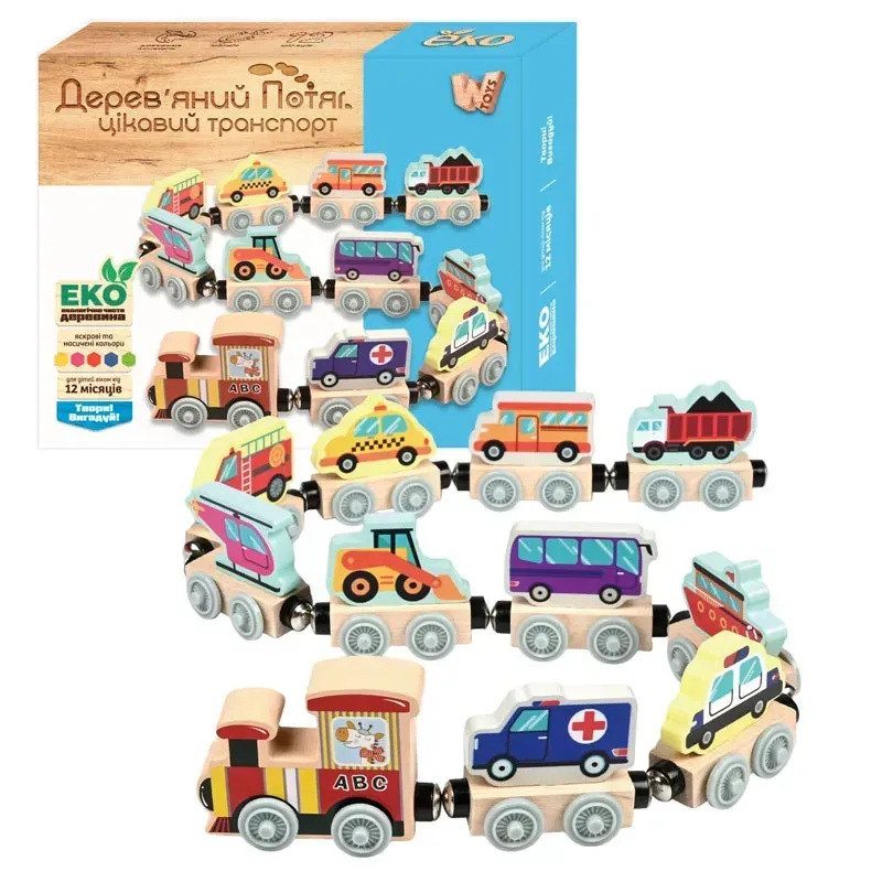 Дерев'яний магнітний потяг Цікавий транспорт WToys 20071